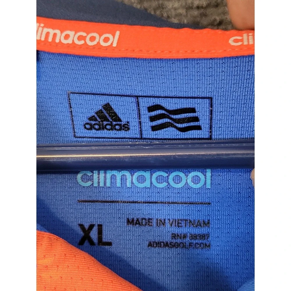 Adidas‎ ClimaCool Polo Shirt Mens XL Blue Orange Woodstock Club Golf Casualwear